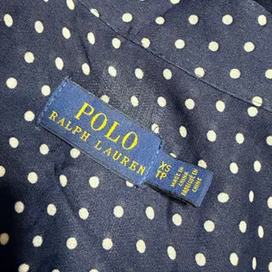 Polo Ralph Lauren Navy Blue Polka Dot Viscose Band Collar Blouse XS thumbnail 6