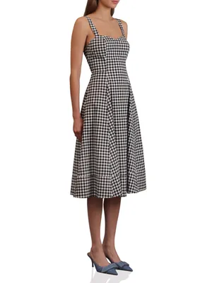 NWT Avec Les Filles Gingham Check Fit and Flare Sweetheart Dress thumbnail 11