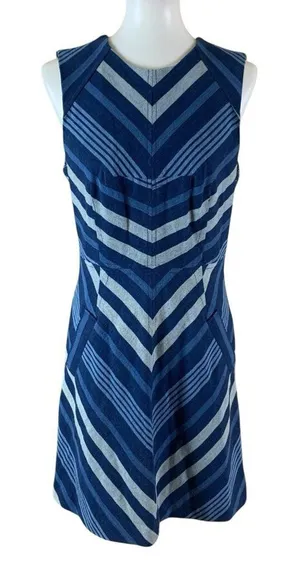 Maeve Blue Chevron Fit And Flare Sleeveless Casual Summer Midi Dress Cotton‎ 10 thumbnail 1