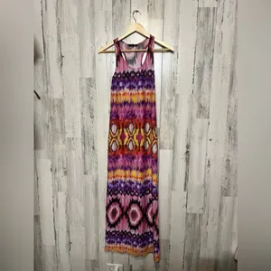 Just Love Aztec Ikat Maxi Dress Womens Medium Pink Purple Tie Dye Racerback Long thumbnail 3