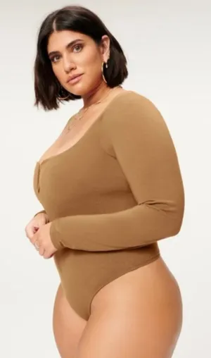 Good American -480 NWOT - STRETCH JERSEY U‎ RING BODYSUIT Beige Size 5 / 2XL thumbnail 1