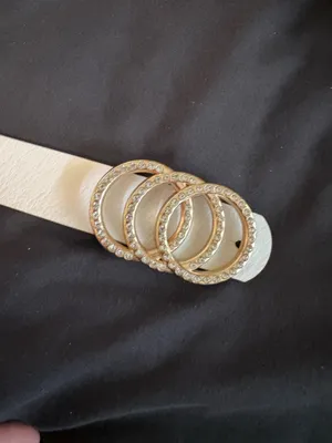 Women’s White Leather Belt with Gold Triple-Ring Buckle thumbnail 2