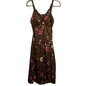 Old Navy Women’sLace-Trimmed Satin Cami Slip Dress M Brown Floral Midi Babydoll thumbnail 5