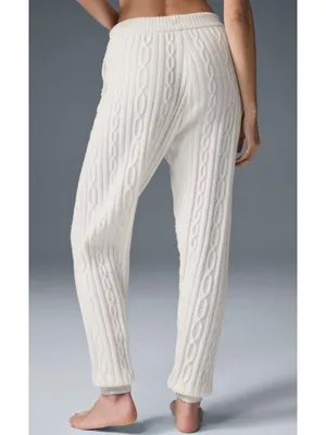 Alo Cable Knit Winter Bliss Pants Ivory High-Rise Waist Chunky Sweater Joggers S thumbnail 2