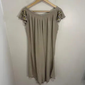 Free People Embroidered Wide Leg Jumpsuit Taupe Beige Boho Smocked Small thumbnail 3