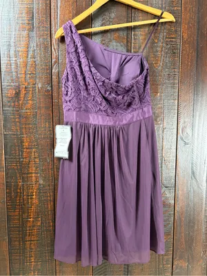 Adrianna Papell One-Shoulder Purple Lace & Mesh Mini Party Dress 6 thumbnail 12