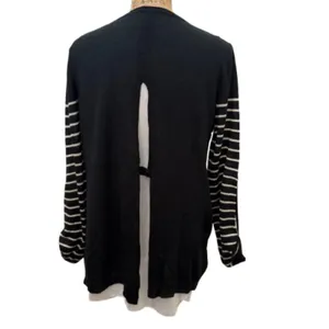 Fate Striped Layered Look Sweater Black Open Back‎ Wool Blend Casual Size Large thumbnail 2
