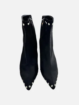 Black Faux Suede Studded Pointed Toe Block Heel Ankle Boots Size 10 10.5 42 thumbnail 4