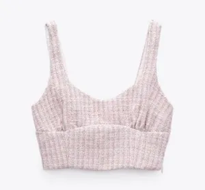 Zara light pink trendy tweed crop top NEW thumbnail 1