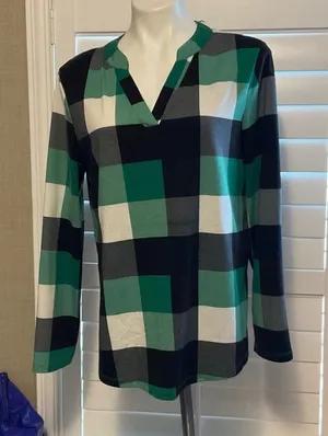 Plaid Green and Black Women's Blouse thumbnail 1