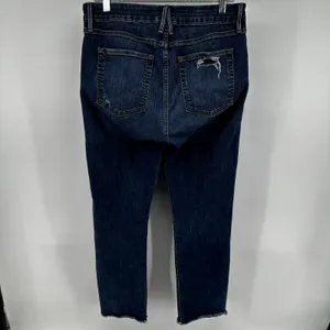 Good American Good Straight Jeans Frayed High Rise Whiskered Distressed Blue 10 thumbnail 7