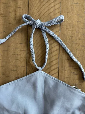 Vici Pale Blue Halter Bandana Crop Top with Braided Ties thumbnail 2