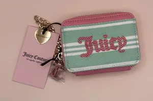 Juicy Couture Retro Green Cream‎ Paradise Square Zip Card Case Wristlet Wallet thumbnail 1