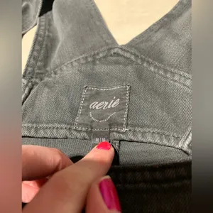 Aerie wide leg cropped charcoal overalls medium thumbnail 4