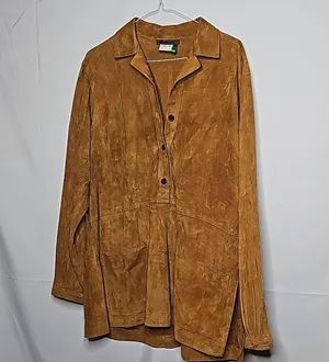 Harari leather soft suede tan pockets pull over collared warm heavy jacket sz M Size M thumbnail 1