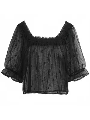 Gap Sheer Tulle Embroidered Top NWT True Black Size Medium thumbnail 4