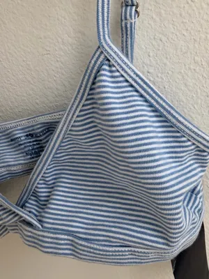 Brandy Melville Light Blue & White Striped Bralette thumbnail 4