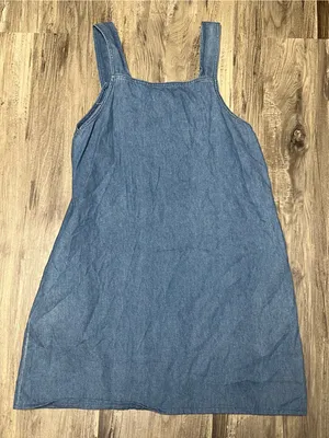 VTG 90s Mizz Lizz Denim Overall Jumper Dress Tag M Fits XS 16x33 thumbnail 5