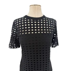 T by Alexander Wang Perforated Cutout Short Sleeve Crew Neck Top Black Size S thumbnail 4