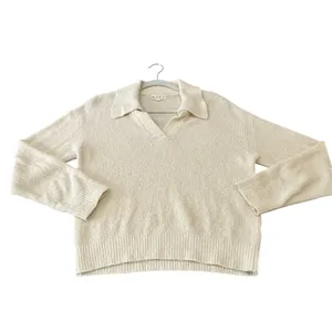Roller Rabbit Organic Cotton‎ Blend Oversized Rocio Collared Sweater Cream Beige thumbnail 2