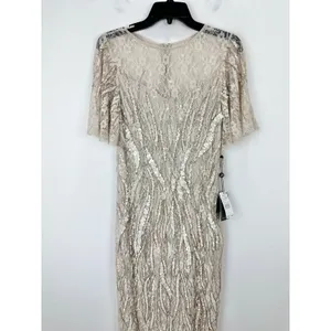 Adrianna Papell Beaded Flutter Sleeve Gown Long Biscotti Beige Formal US 4 NWT thumbnail 6