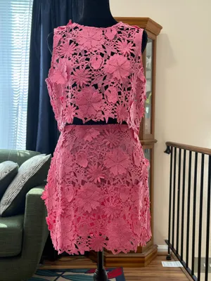 Main Strip NWT Hot Pink Crochet Floral 2-Piece Set | Crop Top & Mini Skirt thumbnail 5