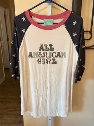 Judith March All American Girl Star Raglan Baseball Tee Red White Blue L CTA013 thumbnail 1
