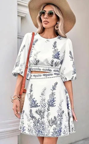 Floerns Floral Two Piece White Size M thumbnail 1