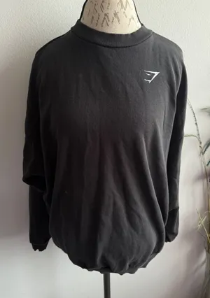 Gymshark‎ XS Black Long Sleeve Crewneck Pullover oversized Activewear Sweatshirt thumbnail 1