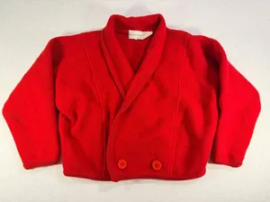 Vintage The Eagle’s Eye 100% Wool Shawl Collar Cropped Cardigan Jacket Red 12 thumbnail 1