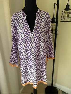 Roberta Roller Rabbit Purple Print Cotton Tunic Dress Cover Up Size Small thumbnail 2