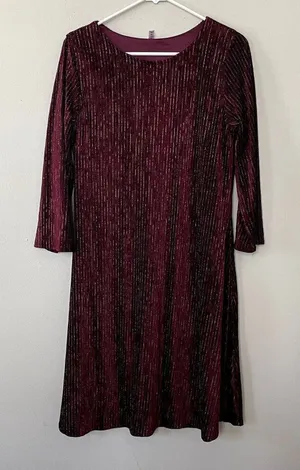 Deep burgundy purple 3/4 sleeved long dress formal crewneck‎ women size XXL thumbnail 1