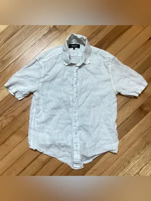 Quince White Relaxed Fit Short-Sleeve Button-Down Shirt Linen Size small thumbnail 2