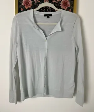 J. Crew Women's Lightweight Baby Blue 100% Merino Wool Button-Up Cardigan thumbnail 1