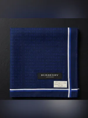 Burberry London Monogram Logo Blue Cotton Print Square Scarf Handkerchief thumbnail 2