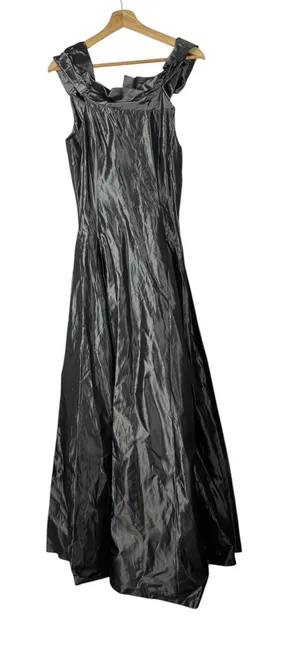 Vintage Alexia Admor Gray Metallic Ruffle Neck Sleeveless Formal Maxi Dress 10 thumbnail 1