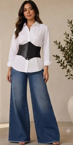 Vintage‎ Style Lace Up Faux Leather Elastic Girdle Black Casual Wide Waistband thumbnail 1