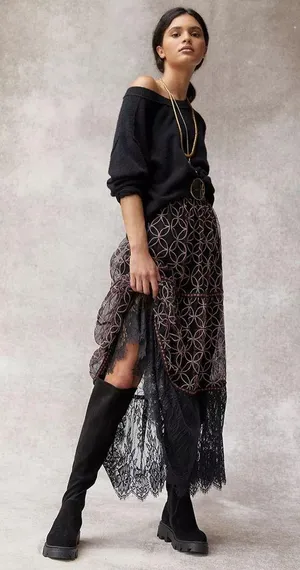Anthropologie bl-nk embroidered chiffon and lace maxi skirt thumbnail 4