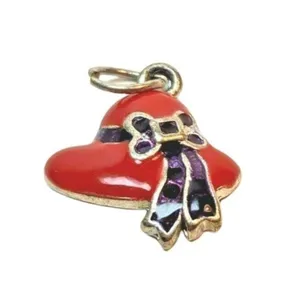 Red Hat Charm Earrings With Purple Bow Accents Vintage Style Enamel & Metal Desi thumbnail 3