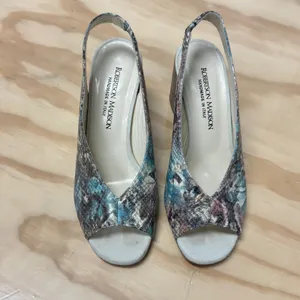 Robertson Madison Blue Snakeskin Leather Peep Toe Slingback Block‎ Heel Shoes 37 thumbnail 2