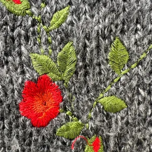 Umgee Floral Embroidered Mock Neck Sweater Women Gray Cottagecore Cozy‎ Boxy thumbnail 12