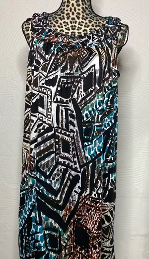JohnPaulRichard Black and Teal Geometric Maxi Dress thumbnail 1