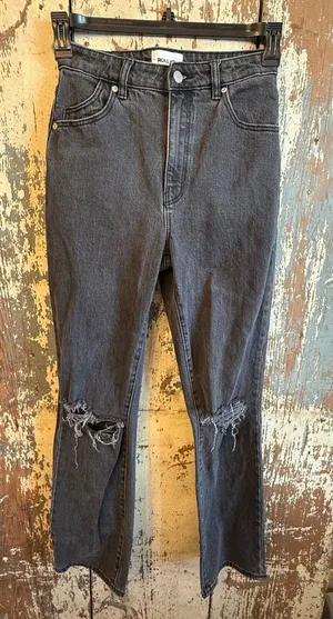 Rolla's High-Rise straight-leg women's jeans washed black distressed, size 27 thumbnail 1