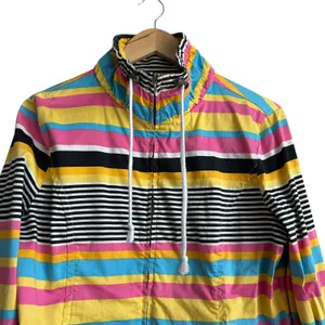 VTG Y2K AMI Women Jacket L Rainbow‎ Stripe Windbreaker Preppy Coastal Travel thumbnail 6