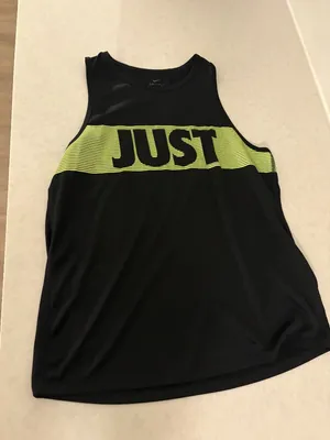 Nike Just Do It Graphic Tank Top Small Black Neon Green Dri-Fit 100% Polyester thumbnail 1