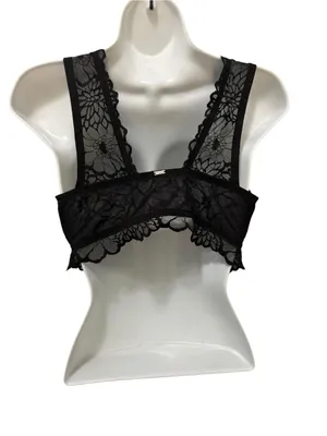 Pink Victoria’s Secret Black Lacey Bralette Sz L-DD Underwire Padded Logo Bar thumbnail 3
