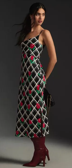 anthropologie elyse slip dress rose floral print midi dress thumbnail 1