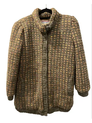 Vtg 80s Outer-Scene Quilted Knit Parka Jacket GrandmaCore Earthy Oversized Large thumbnail 1