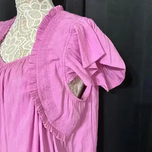 Women’s Pink Ruffle Short Sleeve Blouse thumbnail 2