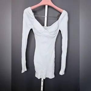 Sabo Off-White Ribbed Bodycon Long Sleeve Mini Dress Built-In Bra Size XS thumbnail 10